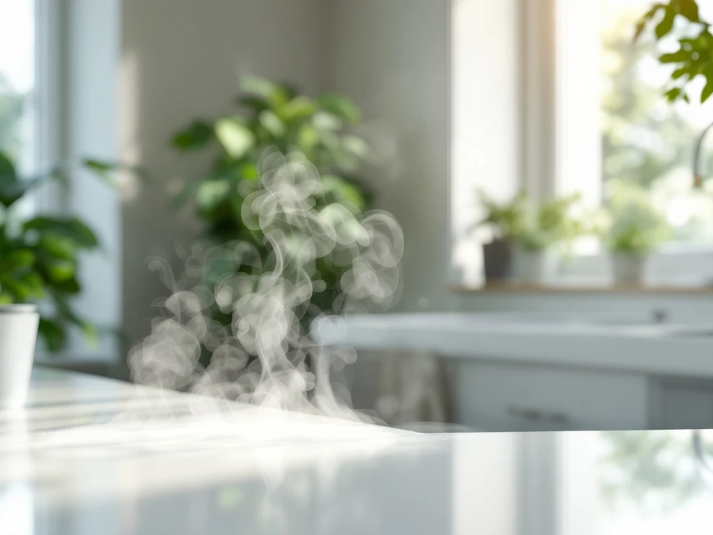 Een moderne, schone keuken met glanzende oppervlakken, planten en natuurlijk licht, die frisheid en ecovriendelijke hygiëne uitstraalt. Een moderne, schone keuken met glanzende oppervlakken, planten en natuurlijk licht. Symbool voor eco-vriendelijk schoonmaken.